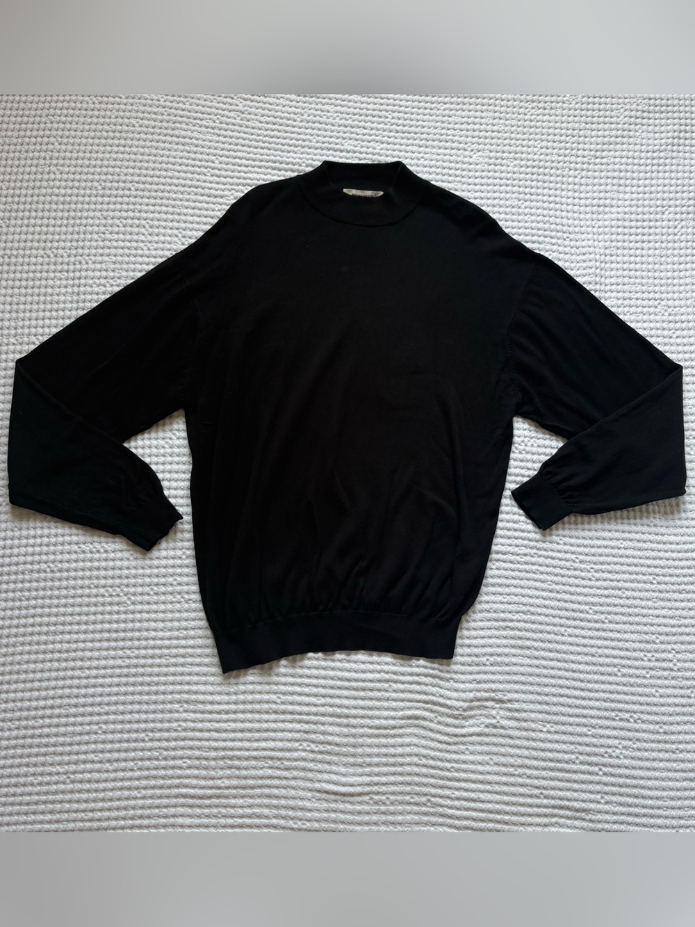 Pronto Uomo Black Silk Cotton Mock Neck Sweater Lightweight Office Classic - XL